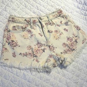 Floral denim shorts